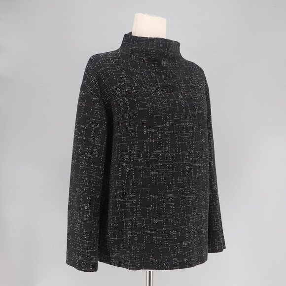 THEORY Textured Knit Jacquard Mock Neck Long Sleeve Top Black White Size M - Picture 2 of 6